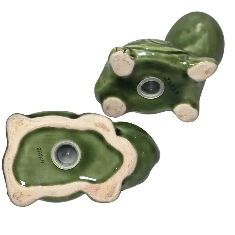 Vintage Japan Green & Pink Turtle Salt & Pepper Shakers Retro Ceramic